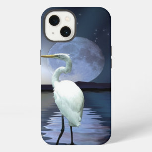 Great White Egret, Moon and Water Wildlife Art 3 iPhone 13 Case