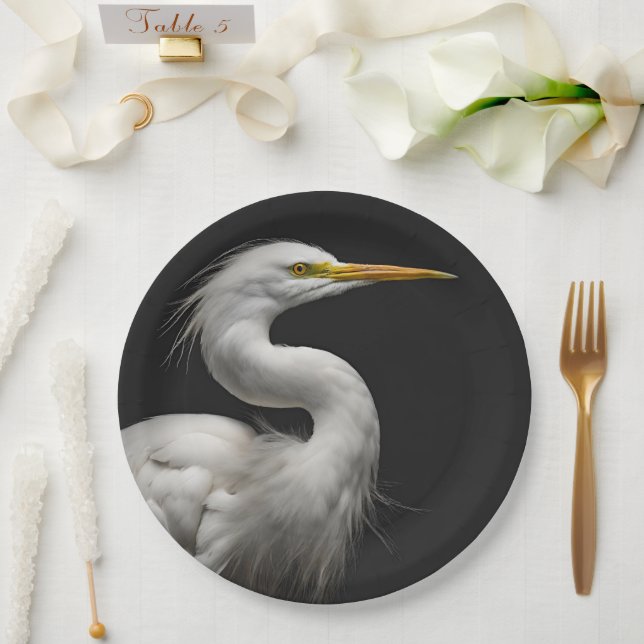 Great White Egret Portrait II Paper Plate (Wedding)