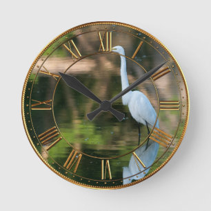 Great White Egret Round Clock