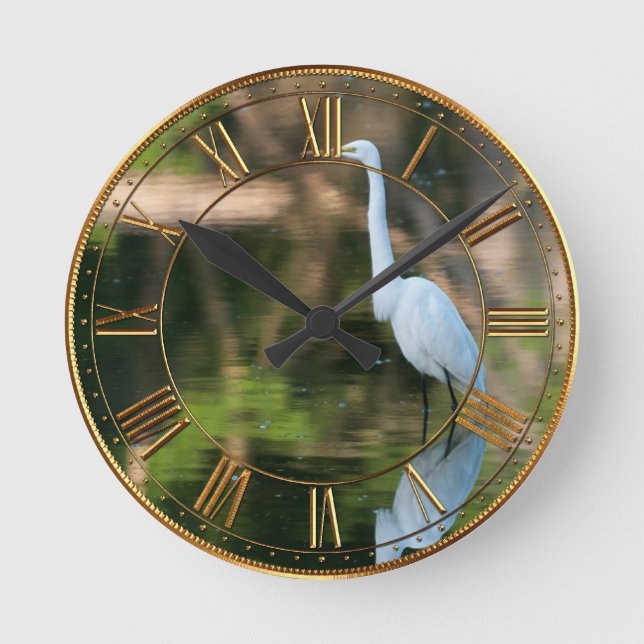 Great White Egret Round Clock (Front)