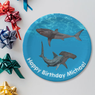 Great White Hammerhead Shark  Birthday Party Paper Plate