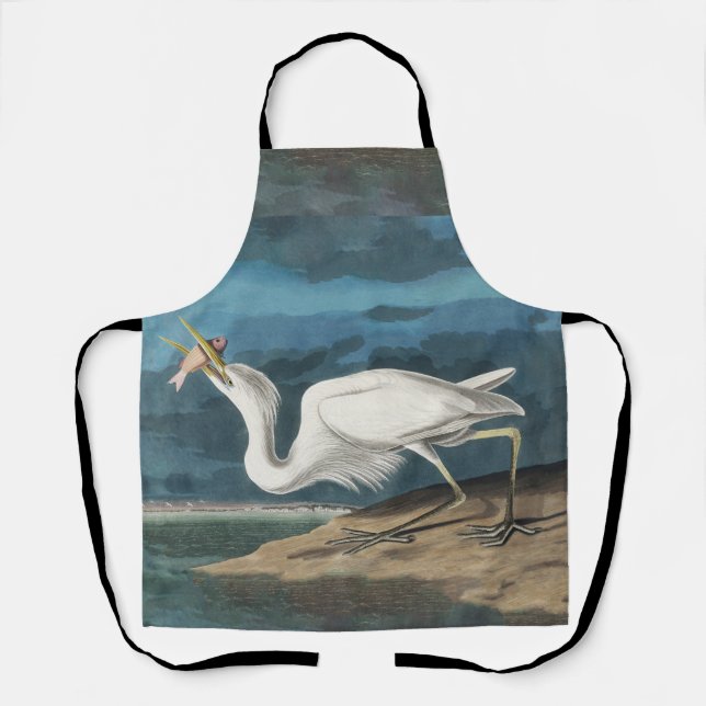 Great White Heron Audubon Bird Wildlife Painting Apron (Front)