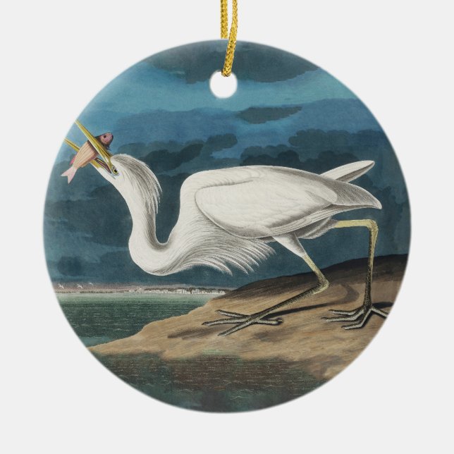 Great White Heron Audubon Bird Wildlife Painting Ceramic Tree Decoration (Front)