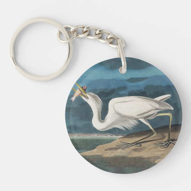 Great White Heron Audubon Bird Wildlife Painting Key Ring (Front)
