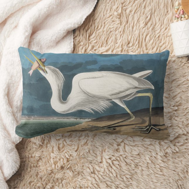 Great White Heron Audubon Bird Wildlife Painting Lumbar Cushion (Blanket)