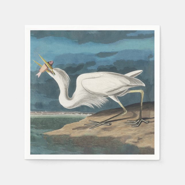 Great White Heron Audubon Bird Wildlife Painting Napkin (Front)