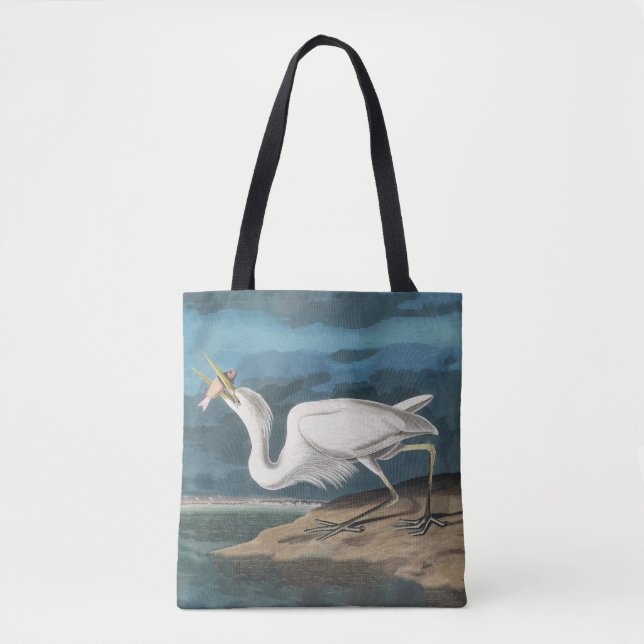Great White Heron Audubon Bird Wildlife Painting Tote Bag (Front)