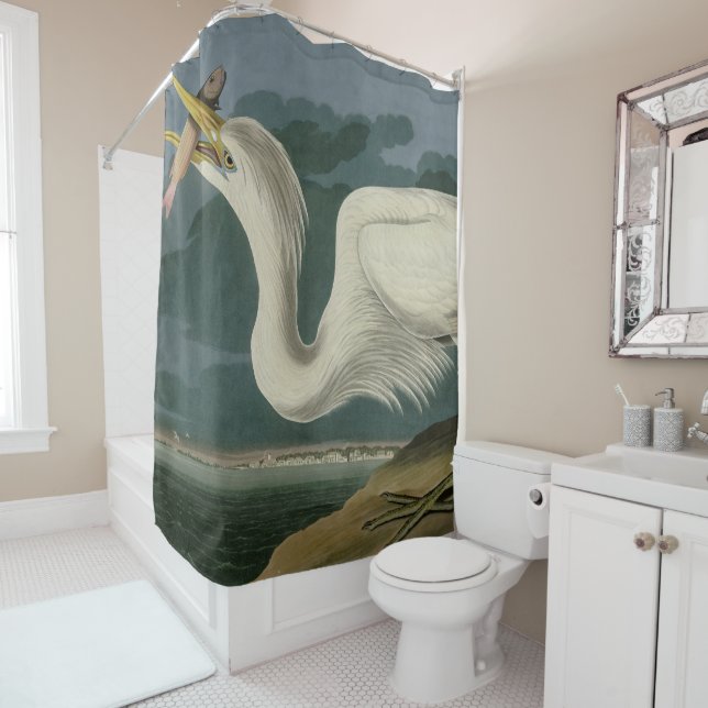 Great White Heron, from Audubon's Birds of America Shower Curtain (In Situ)