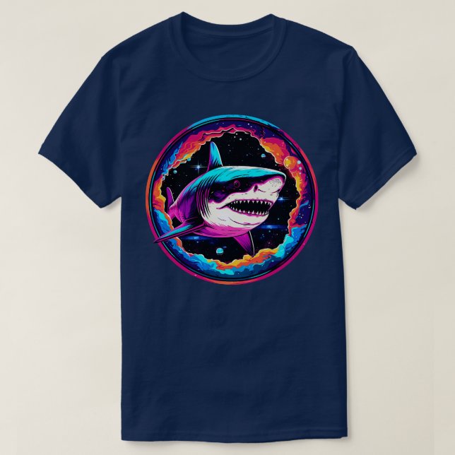 Great White In Outer Space Galaxy Ocean Animals T-Shirt (Design Front)