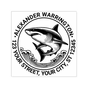 Great White Shark Above Waves #2 Name Ret Address Self-inking Stamp