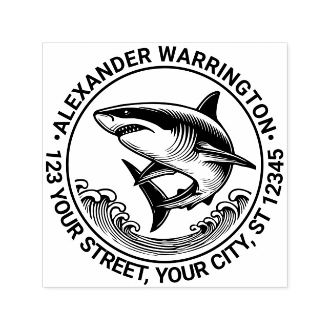 Great White Shark Above Waves #2 Name Ret Address Self-inking Stamp (Design)