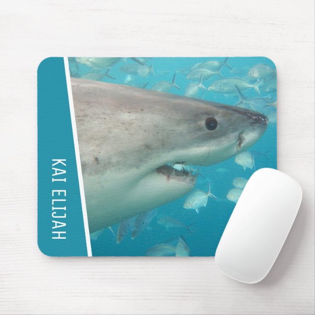 Great White Shark and Fish Ocean Theme Mouse Mat (With Mouse)
