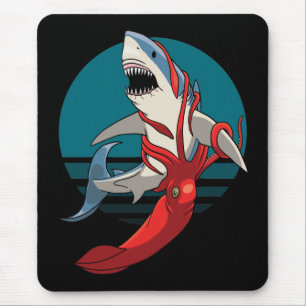 Great White Shark and Giant Squid Mouse Mat