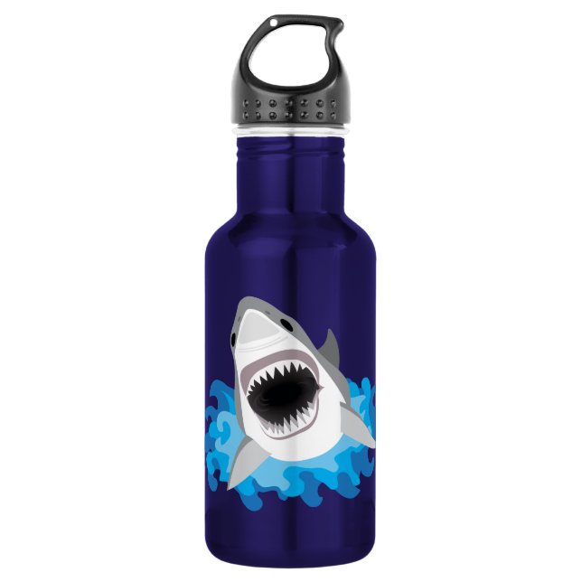 Great White Shark Attack Deep Ocean Blue 532 Ml Water Bottle (Front)