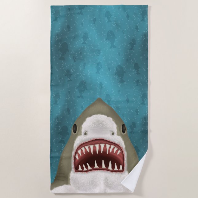 Great White Shark Attack Funny Fish Head Ocean Sea Beach Towel (Front)