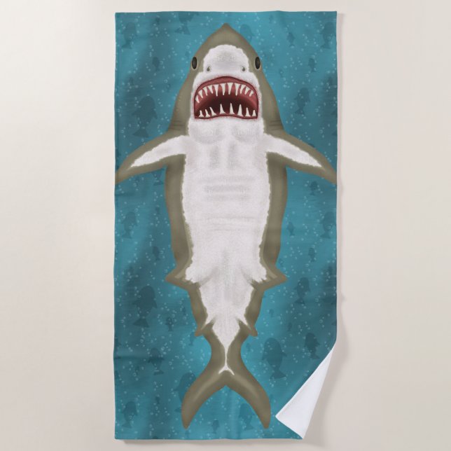 Great White Shark Attack Funny Fish Novelty Ocean Beach Towel (Front)