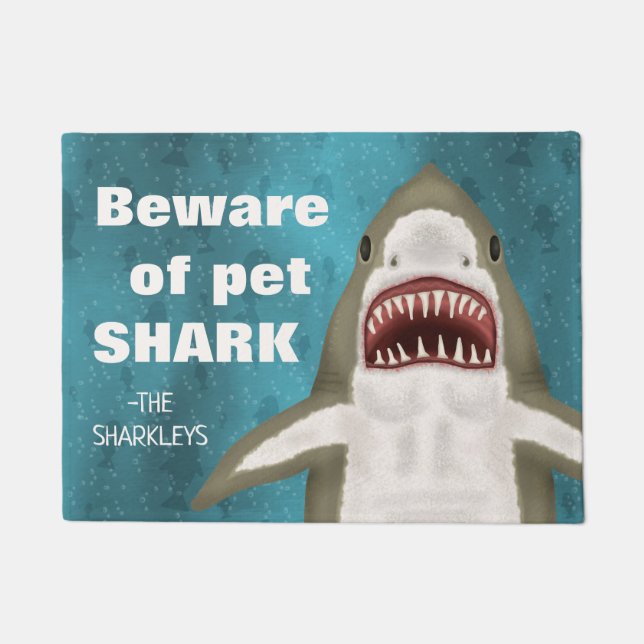 Great White Shark Attack Personalised Funny Beware Doormat (Front)