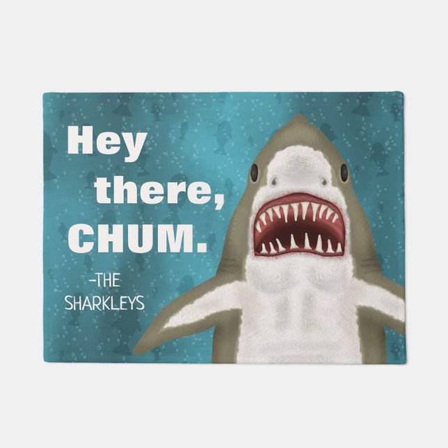 Great White Shark Attack Personalised Funny Chum Doormat (Front)