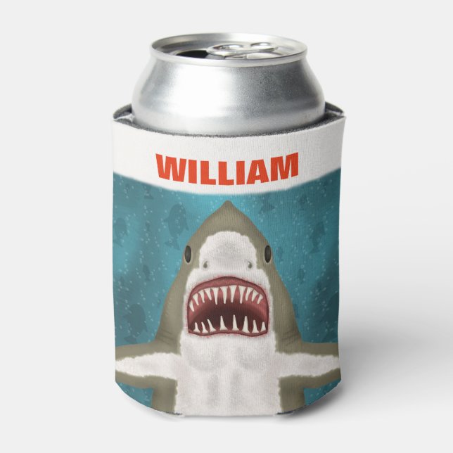 Great White Shark Attack Personalised Ocean Funny Can Cooler (Can Front)