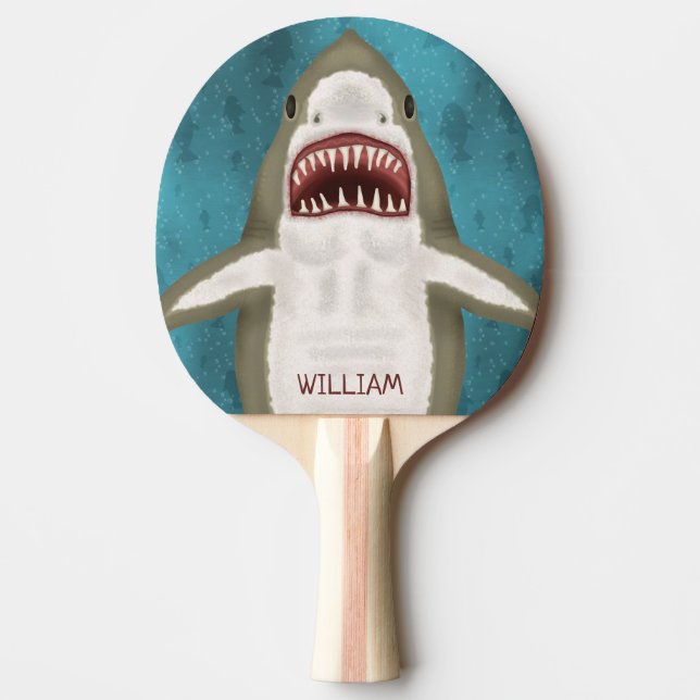 Great White Shark Attack Personalised Ocean Funny Ping Pong Paddle (Front)