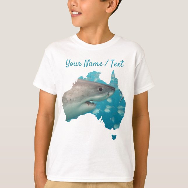 Great White Shark Australia Blue & White Boys T-Shirt (Front)