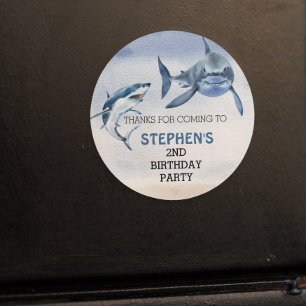 Great White Shark Birthday  Favour Thank you  Classic Round Sticker
