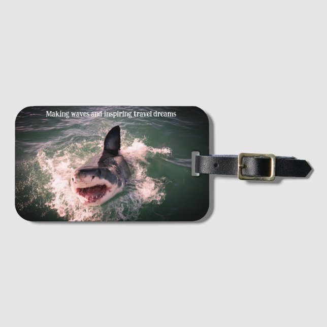 Great white shark breaching luggage tag (Front Horizontal)