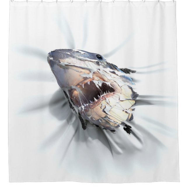 Great White Shark Break through Shower Curtain (Front)