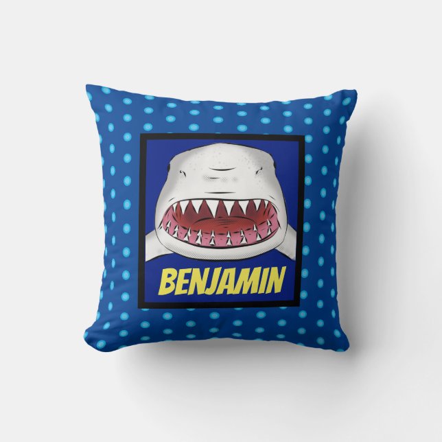 Great white shark cartoon illustration cushion (Front)
