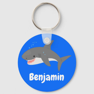 Great white shark cartoon illustration key ring
