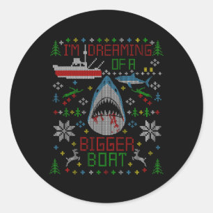 Great White Shark Fishing Ugly Christmas Sweater P Classic Round Sticker