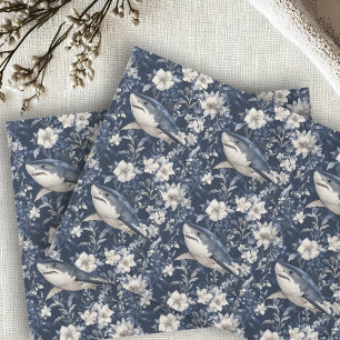 Great White Shark Floral Flowers  Tissue Paper
