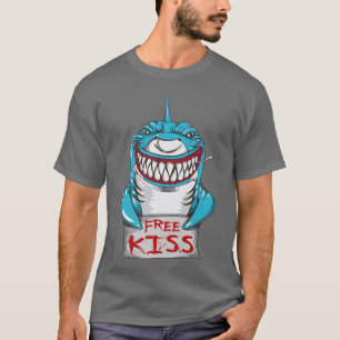 Great White Shark Free Kiss Shark Bite Teeth Bitin T-Shirt