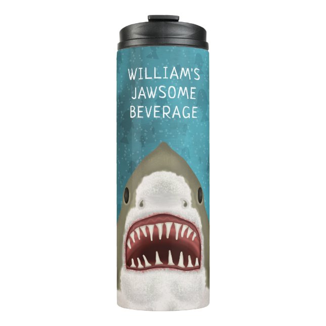 Great White Shark Funny Jawsome Fish Beach Name Thermal Tumbler (Front)