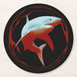 Great White Shark Graphic Design Round Paper Coaster