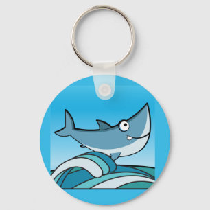 GREAT WHITE SHARK HAPPY CARTOON FISH FUN BLUE KEYC KEY RING
