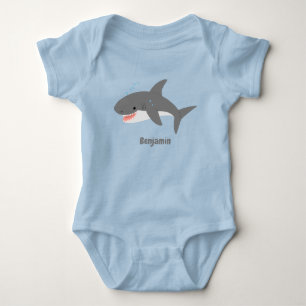 Great white shark happy cartoon illustration baby bodysuit