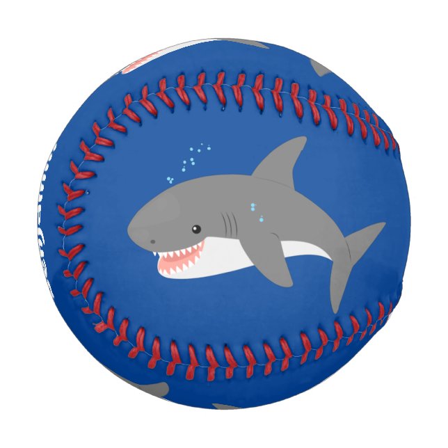 Great white shark happy cartoon illustration baseball (Front Left)