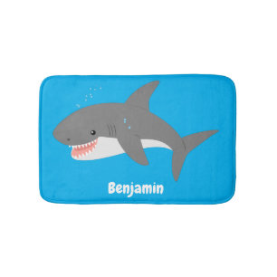 Great white shark happy cartoon illustration bath mat