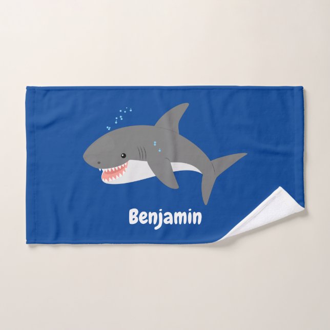 Great white shark happy cartoon illustration bath towel set (Hand Towel)