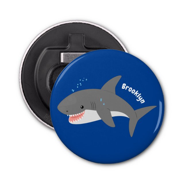 Great white shark happy cartoon illustration bottle opener (Front)