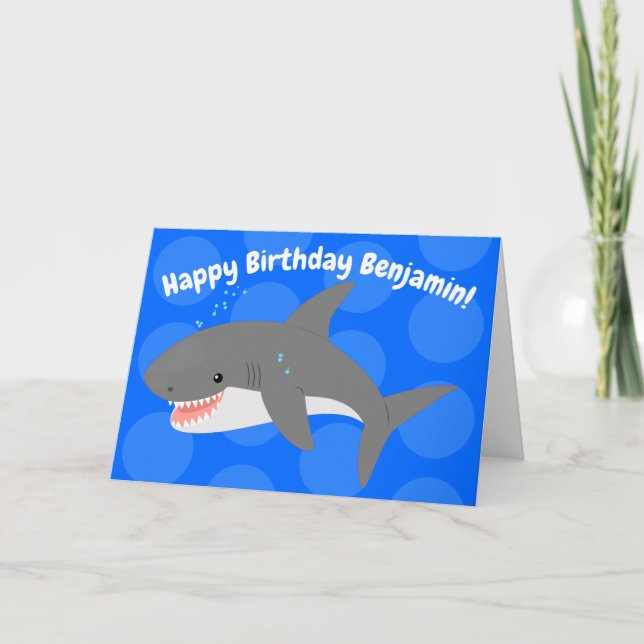 Great white shark happy cartoon illustration card (Front)