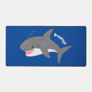 Great white shark happy cartoon illustration desk mat