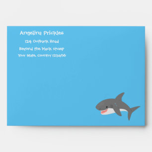Great white shark happy cartoon illustration envelope