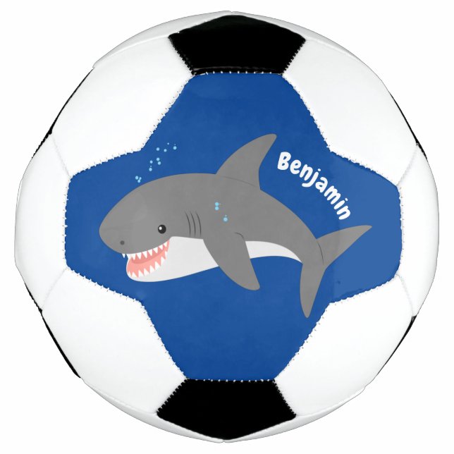 Great white shark happy cartoon illustration football (Front)