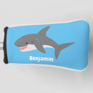 Great white shark happy cartoon illustration golf head cover
