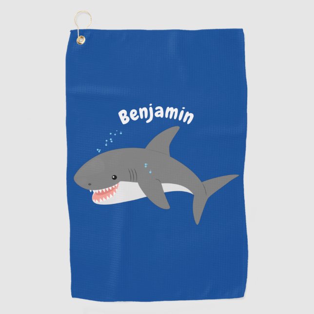 Great white shark happy cartoon illustration  golf towel (Front)