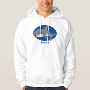 Great white shark happy cartoon illustration  hoodie