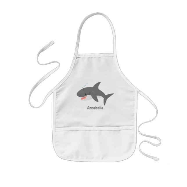 Great white shark happy cartoon illustration kids apron (Front)