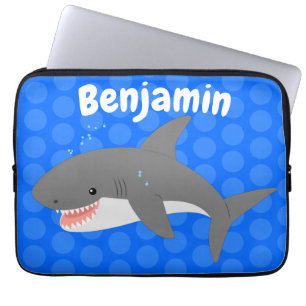 Great white shark happy cartoon illustration laptop sleeve